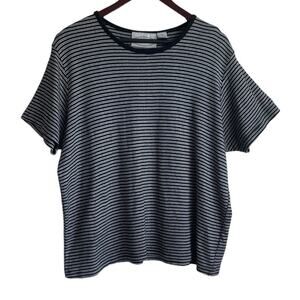 Stonebridge Women Cotton‎ Top 1X Black White Striped Short Sleeve Coastal Preppy